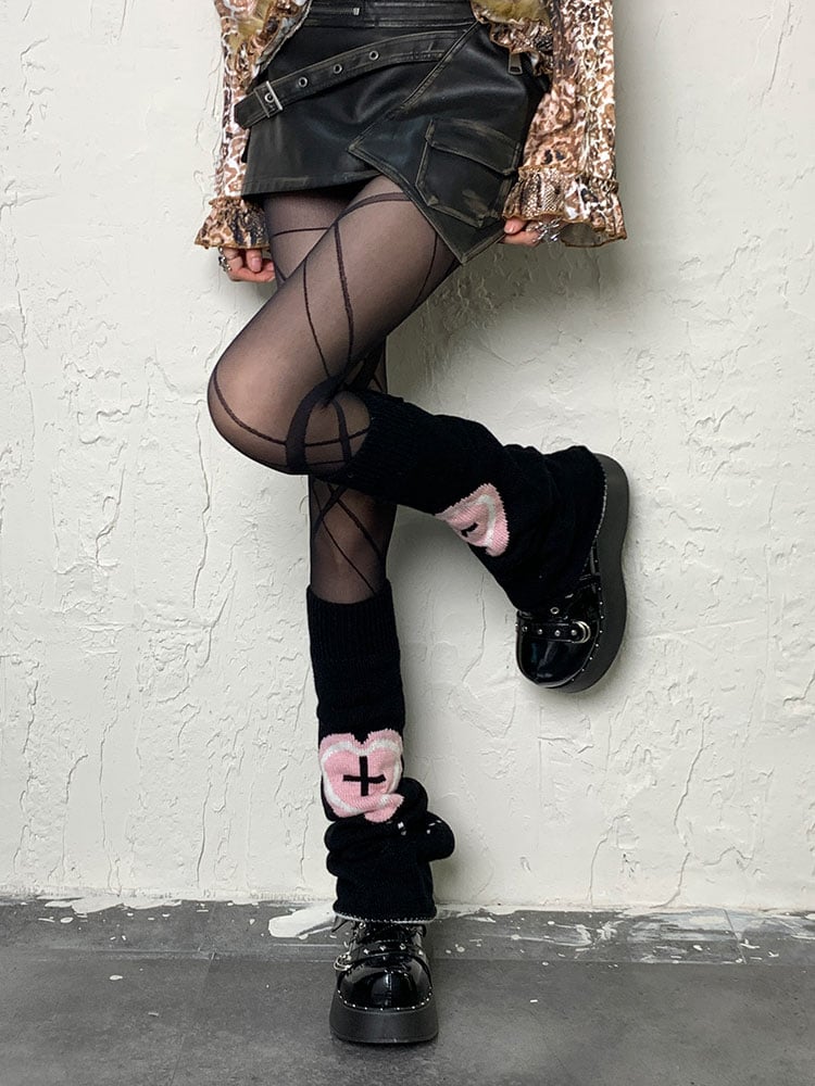Y2K ブラック クリスコース バンド タイツ
