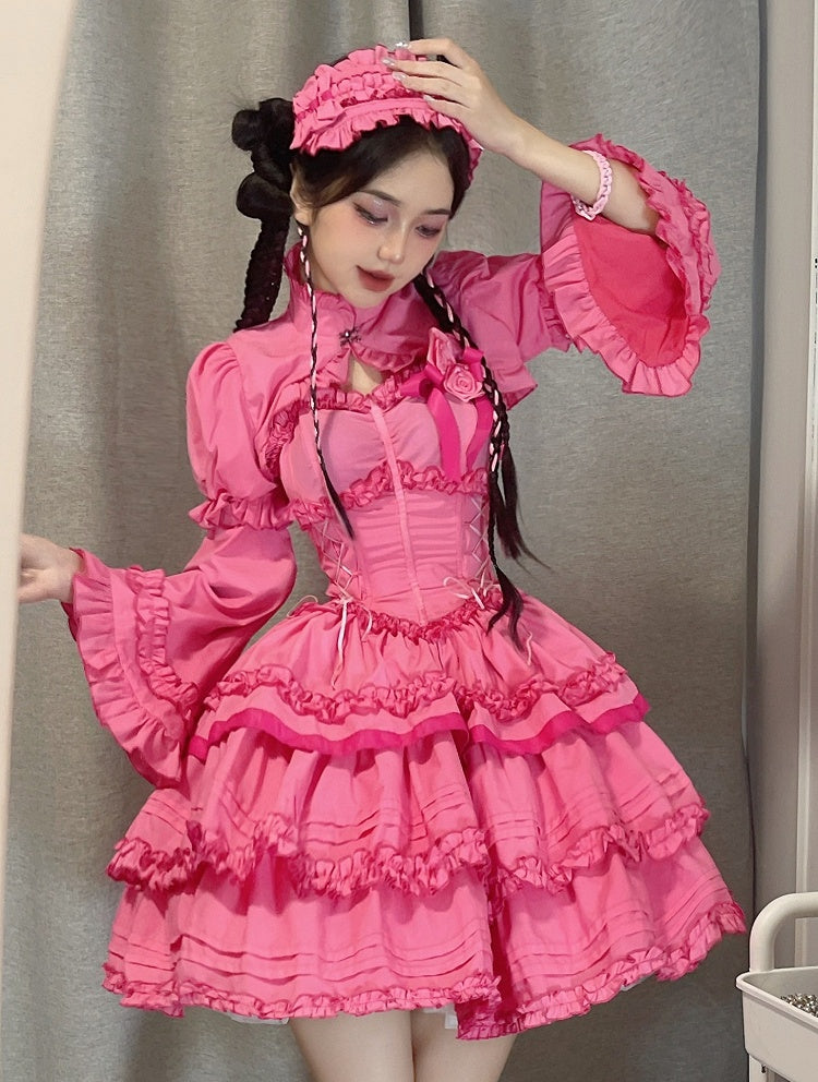 Gothic Rose Pink Top Bolero Ruffled with Lolita Decorative Clasp