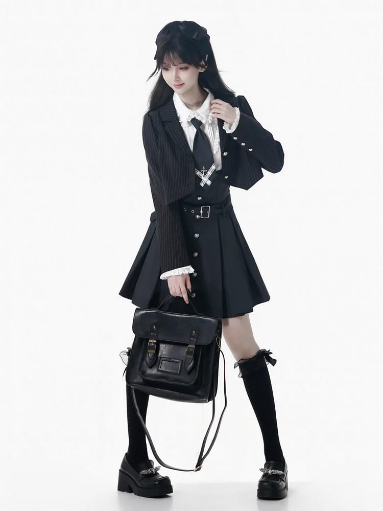 Skirt Box Pleat Overall Belt Strap Adjustable with Black/Gray