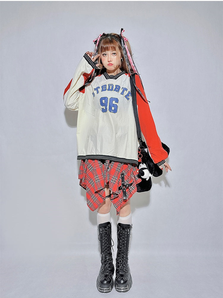 ホワイト/ブラック Vネック ナンバー スウェットシャツ