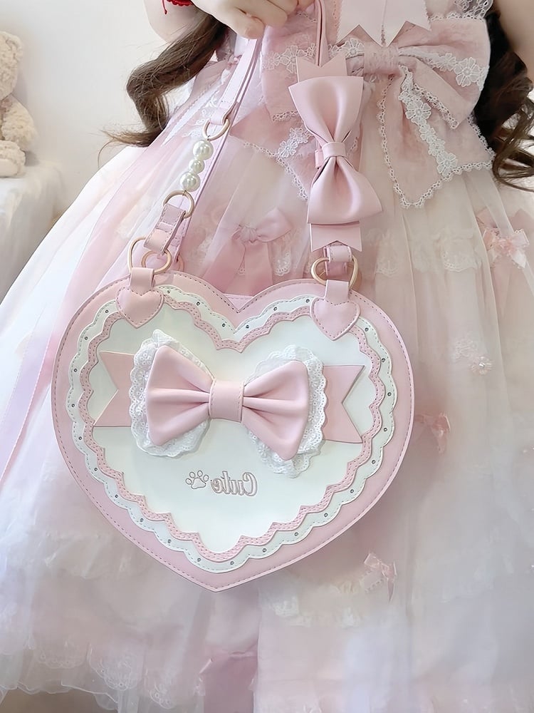 4 Colors Lolita Heart Shaped Bag with Butterfly Bow Detail - Wind Bell Island