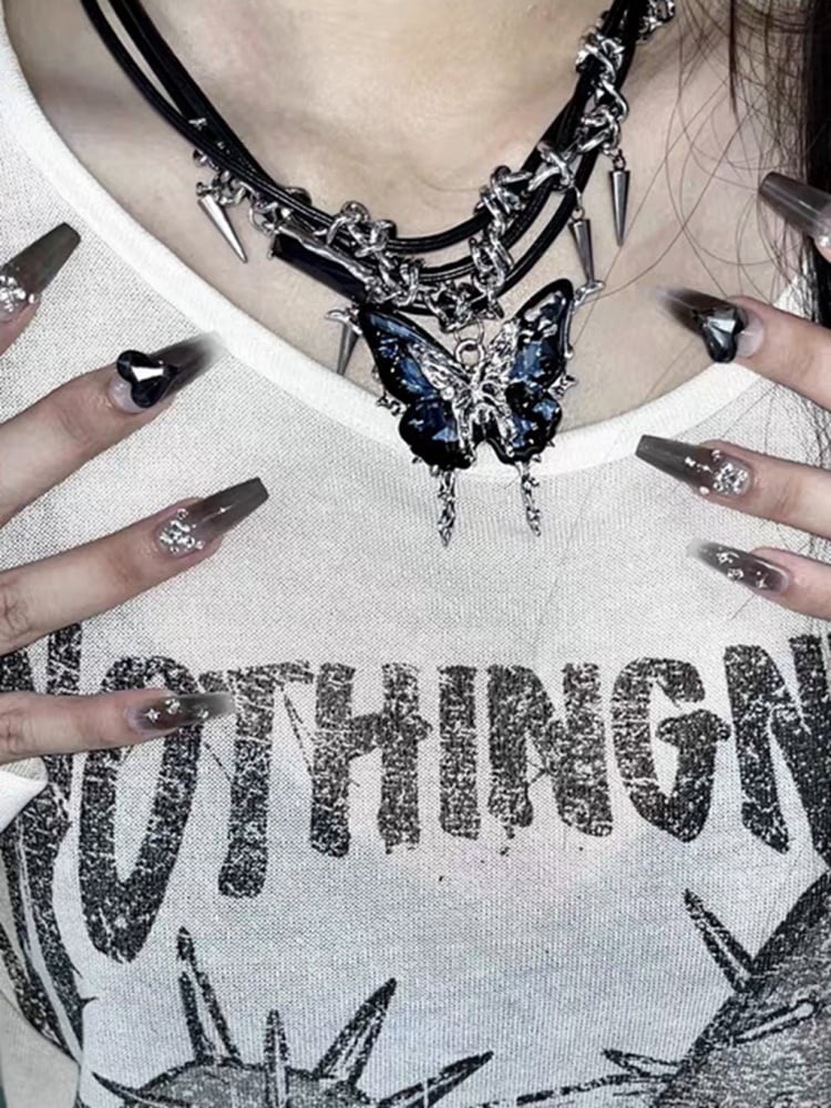 Rosenrot Dunkelblau Schmetterling Y2K Choker