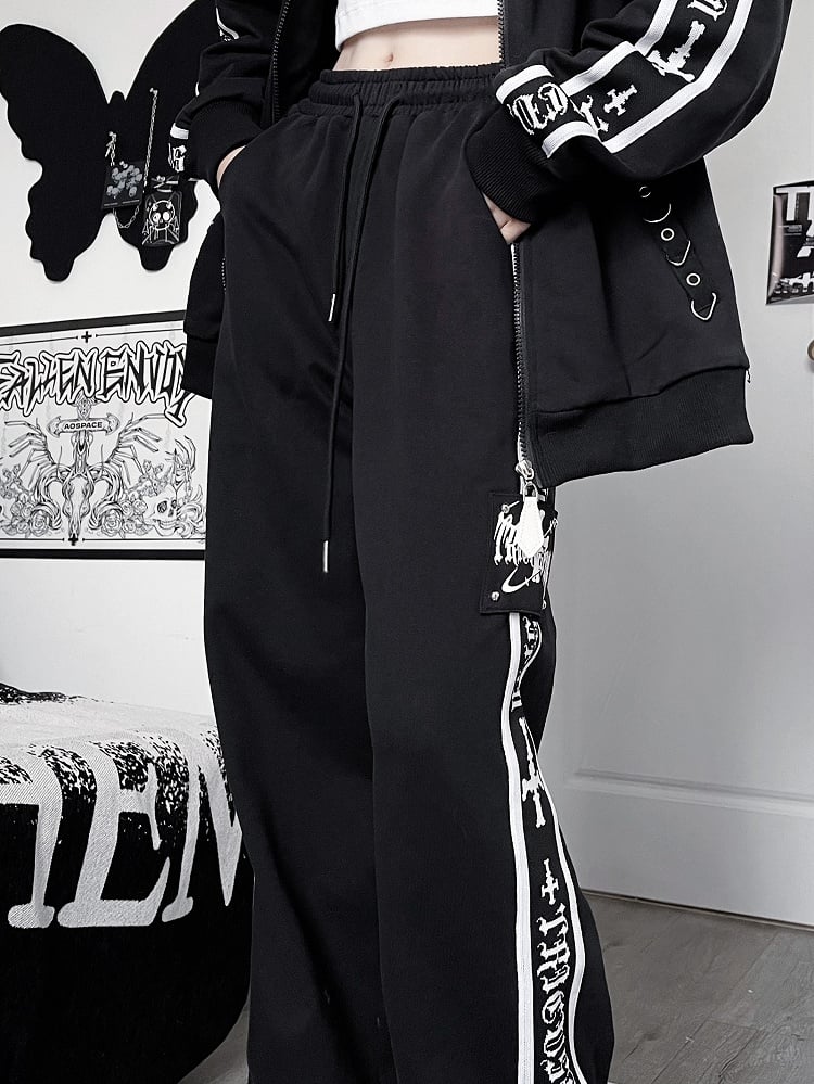 クロスレタースウェットパンツゴシックブラックプリン
