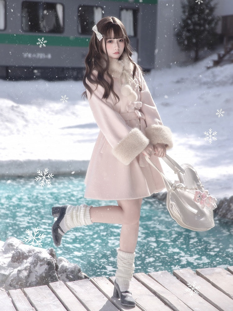 Detachable Pom-Pom Collar Khaki Decor Fur with
