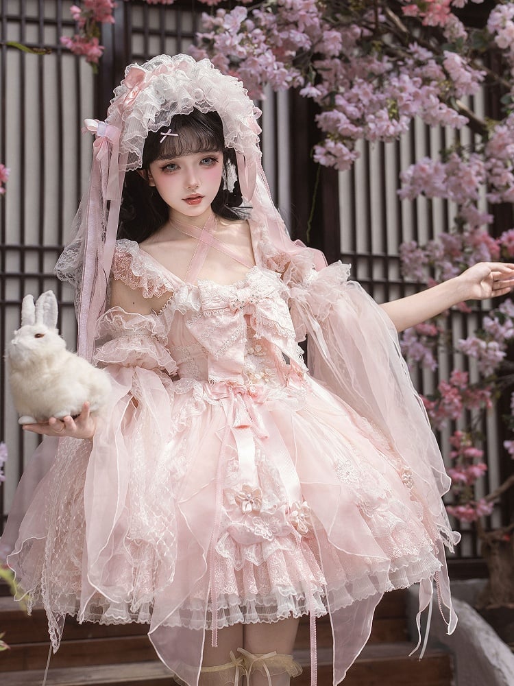Sleeves Veil Hairband Pink / Hairclip Chinoiserie Lolita