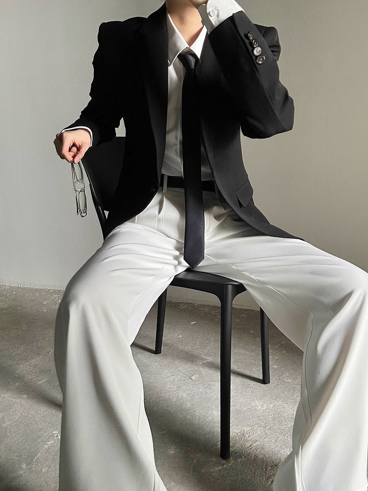 Ouji with Button Lolita Wide-Leg Pants Fly White High-Waisted