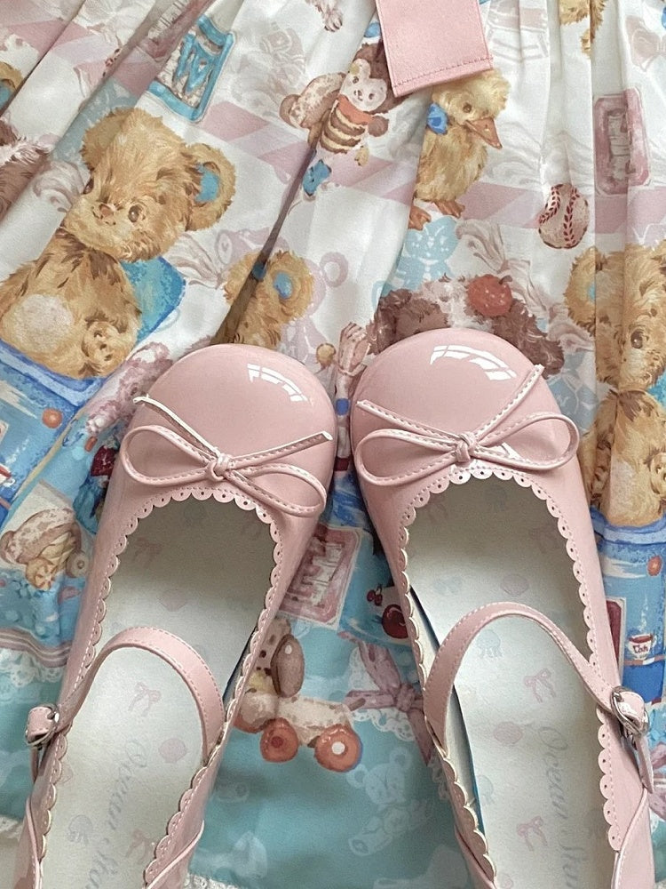 Snap Round Bow Pink 5cm Accents Lolita Janes Mary Sweet with Heeled