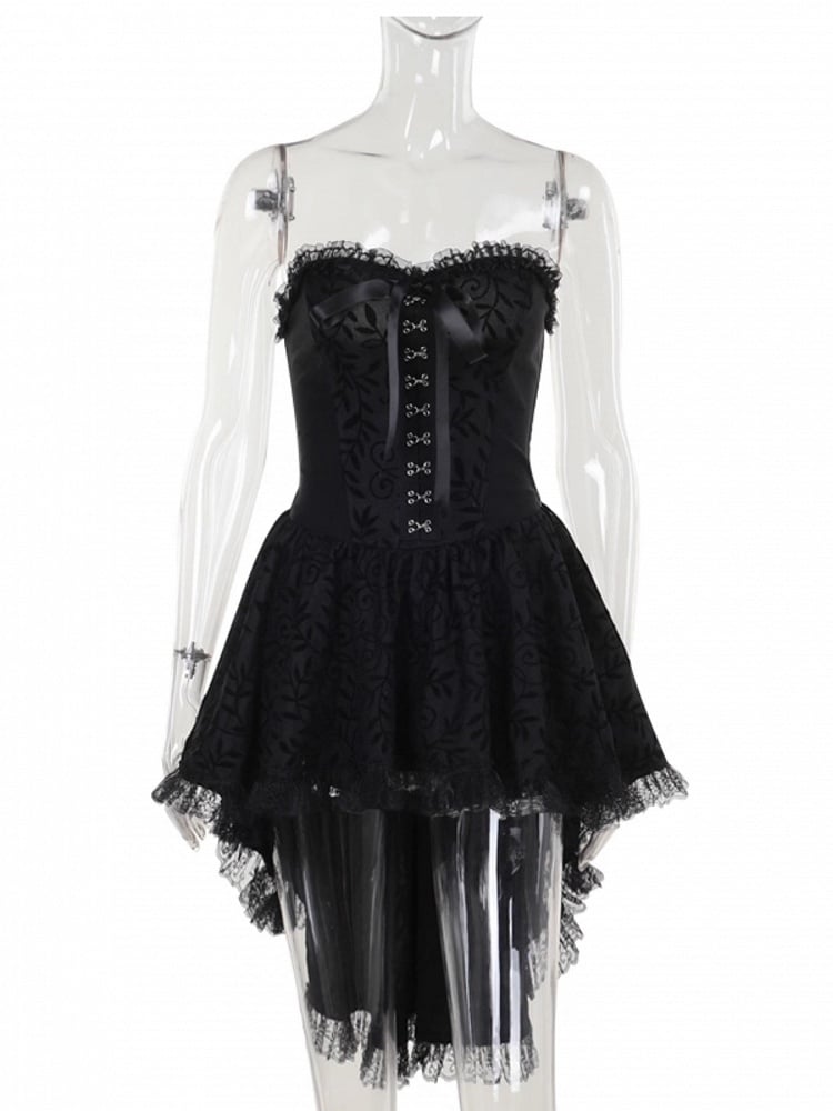 High-Low Halloween Front Gothic Hem Hook Dress with Metal Strapless Black