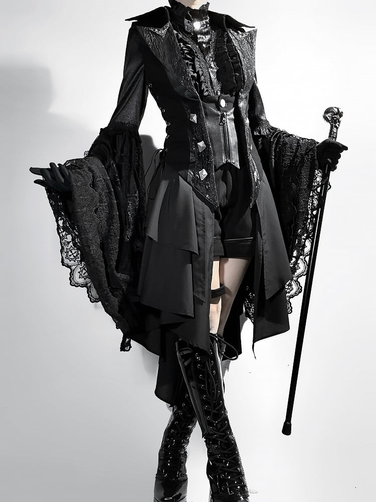 Lolita Ouji All Sleeves Tail Set Fashion Long Bell - Hemd + Weste Schwarz Gothic
