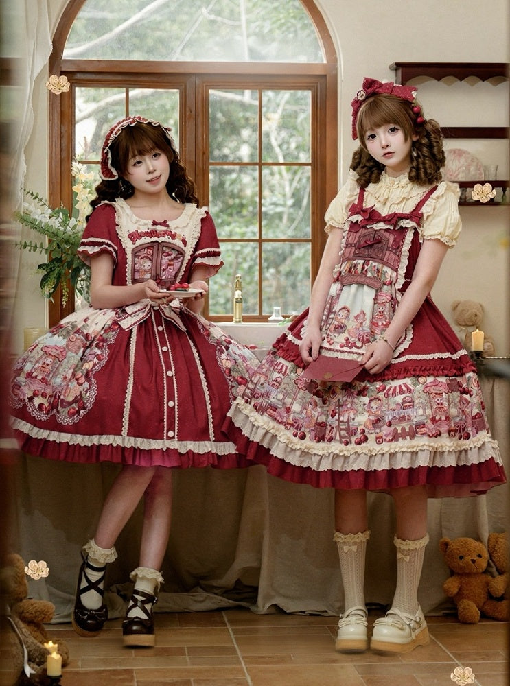 Sweetheart Puff-Sleeve Fruit Print Lolita Dress - Honey Machine