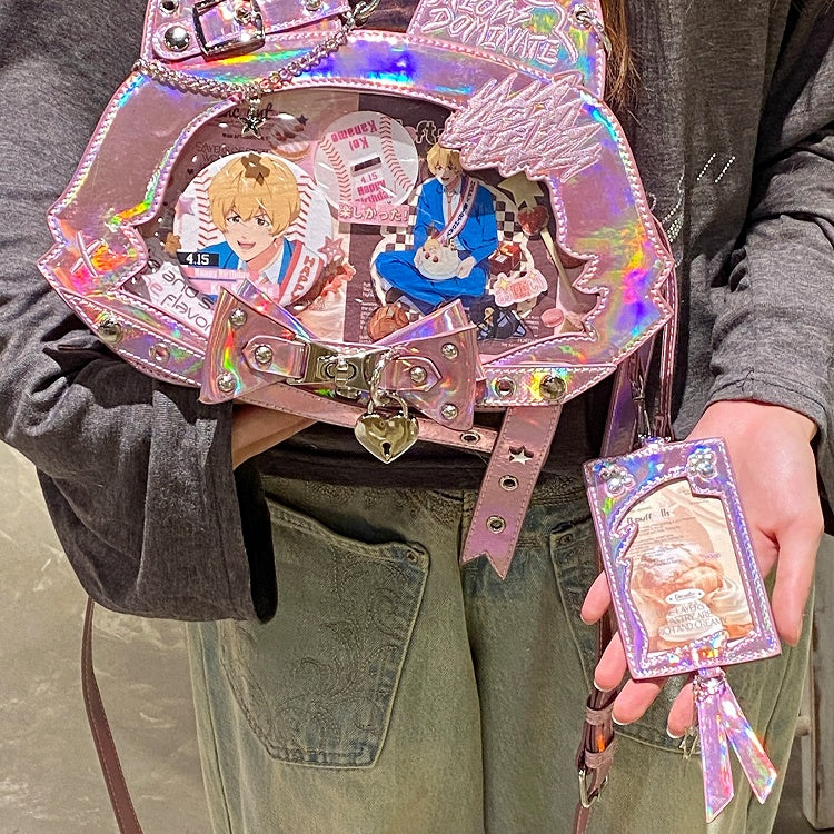 Pink Holder PU Badge Adorable Cat Paw Design Card Laser