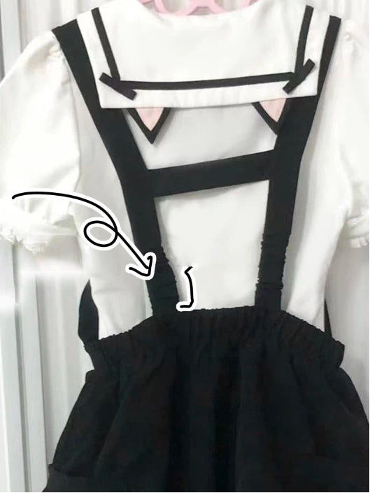 Bow Navycore and with White Black Embroidery Shirt Cat Sailor Collar Paw Tie