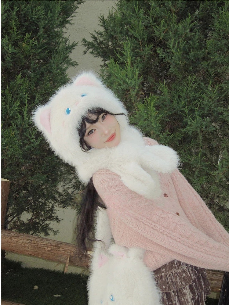 Ear Cat Plush Scarf Hat