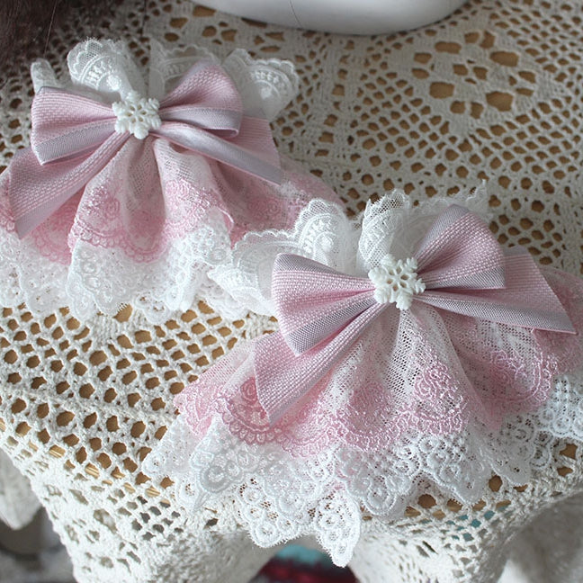 Blaue Weihnachts-Handgelenkmanschetten mit Schleife und Spitzenbesatz