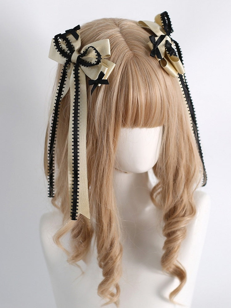 Black & Gold Sweet Lolita Bowknot Hairclips - Little Ghost