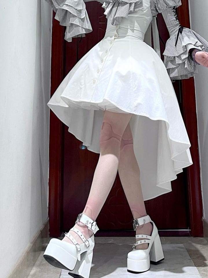 Block Goth White - Studs Style Details PU Leather in High Heels