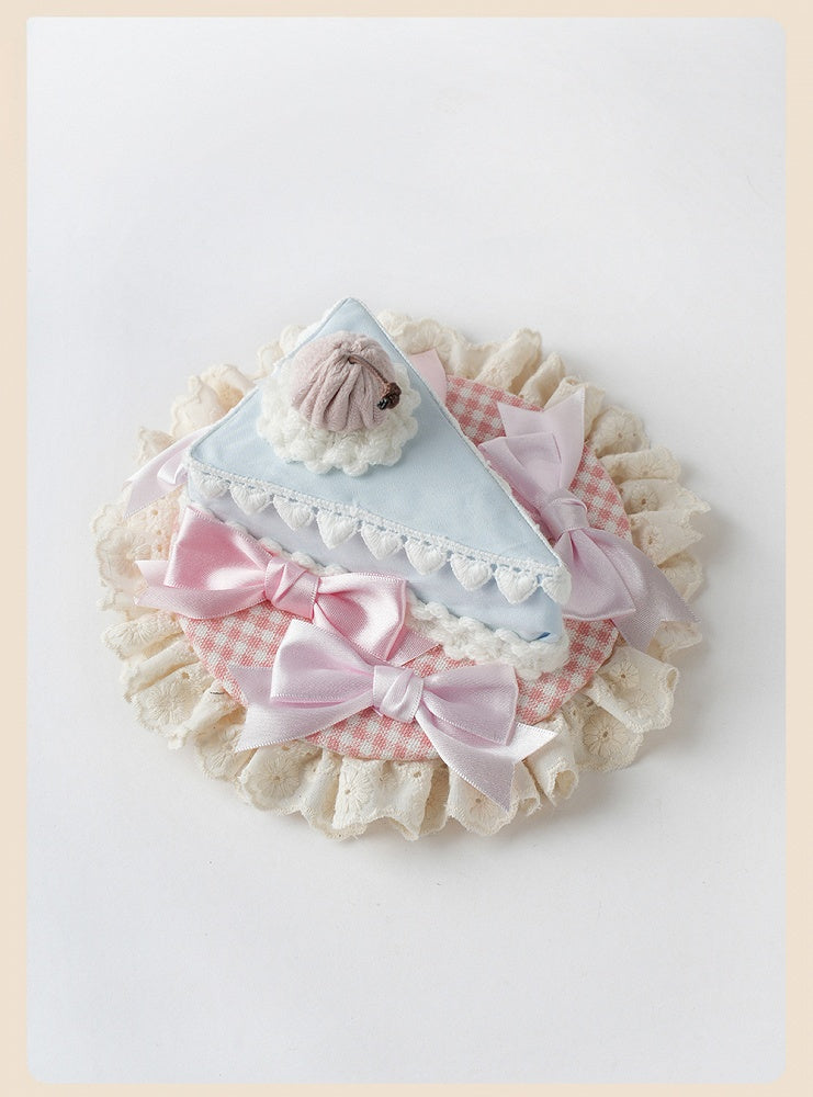 Sweet Lolita Blue&Pink Bow Ruffled Trim Triangular Cake Mini Hat