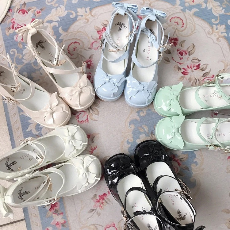 Design High Lolita Heels Snap with Platform White Hime Transparent Block Heel