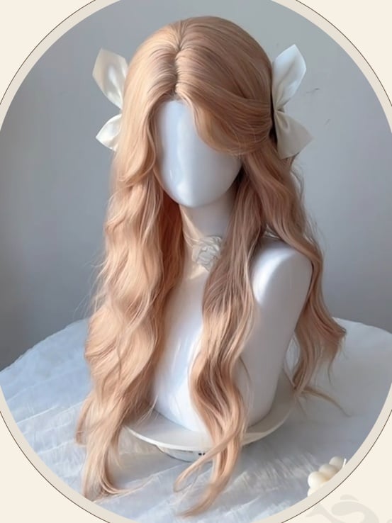 Rosa-blonde, hüftlange, gewellte Kunsthaarperücke