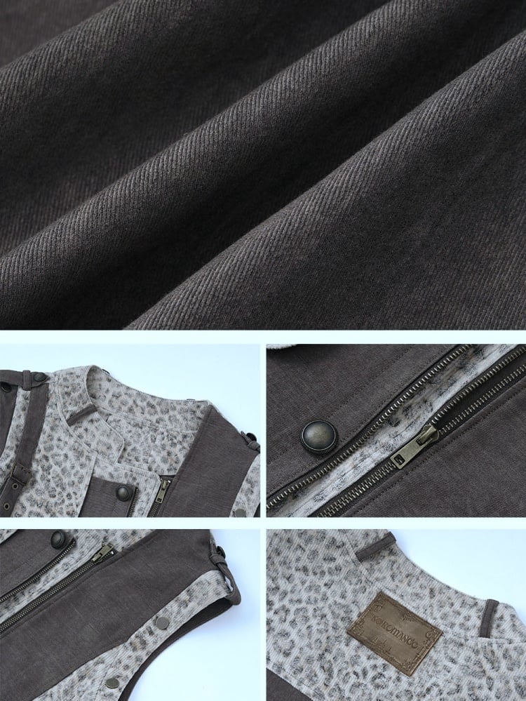 Braune und graue Punk-Streetwear-Leopardenjacke