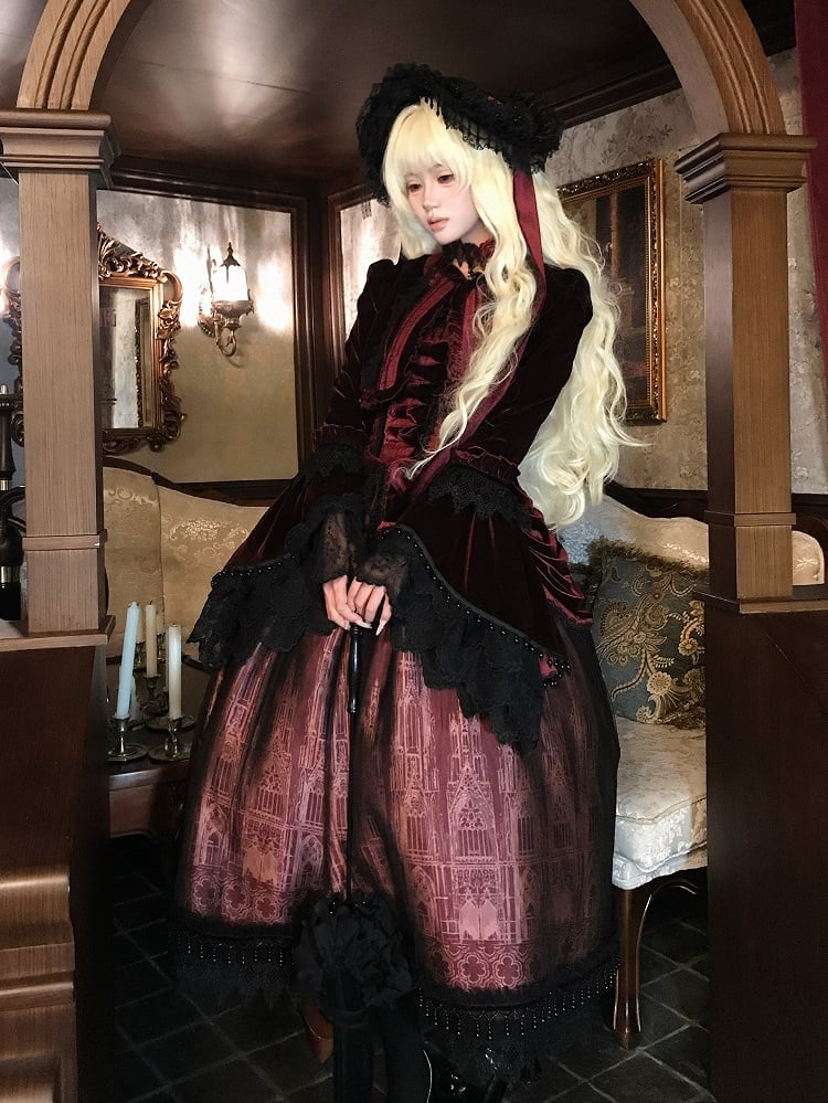 Lolita / Red Gothic Bonnet/Choker Black