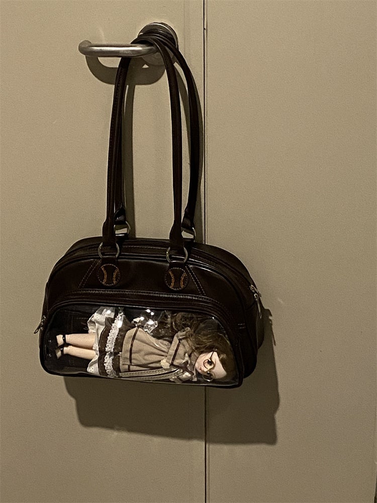 Baseball Shoulder Ita Embroidery Brown Decoration Bag
