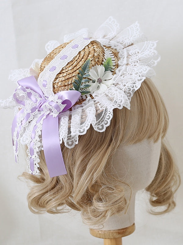 Straw Options 8 - With Flower Lace Bowknot Decorated Lolita Color Country Mini Hat