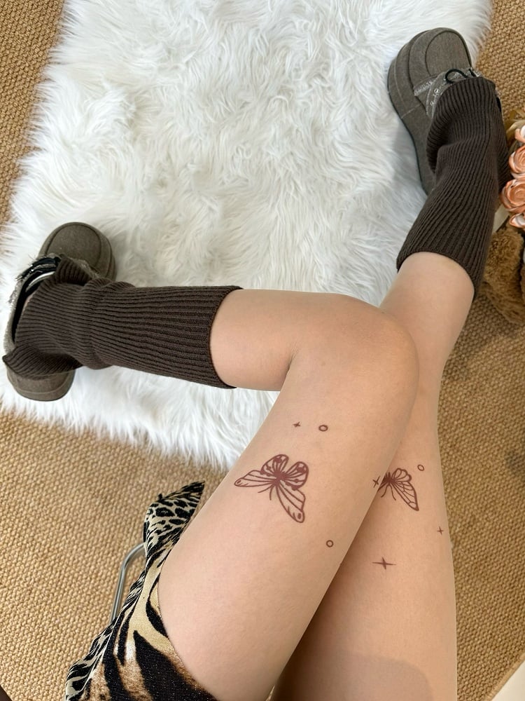 Butterfly Print Y2K Nude Tights
