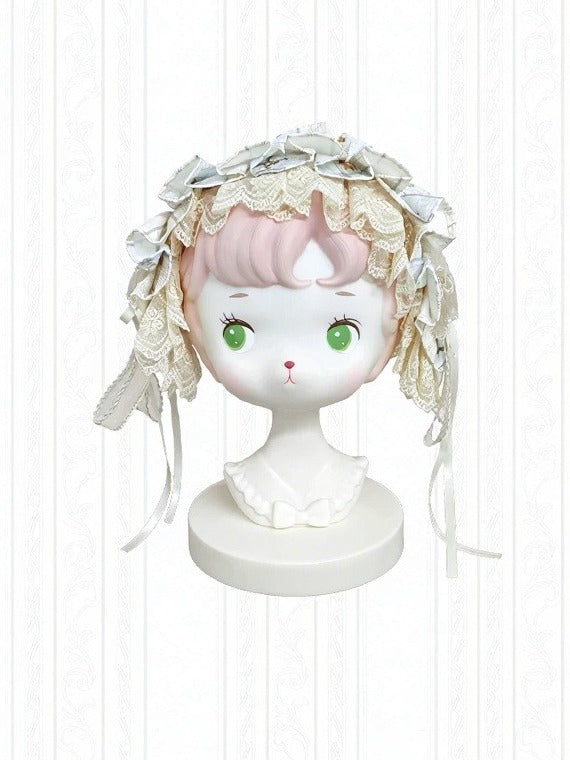 White & Blue Striped Hairband with Lace Details - Stars Fall on the Foggy Island