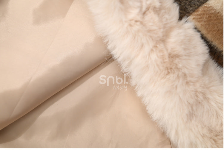 Brown High Waist Plaid Skirt Plush Trim