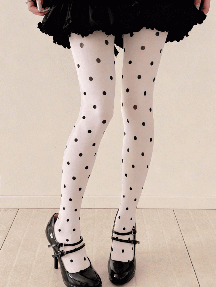 White Pattern Tights Polka-Dot Little Black With