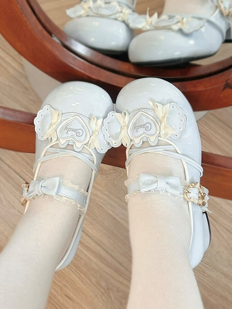 Candy Sweet Accents with Trim Shoes Themed Heel Bow Lolita Ruffle Low Blue