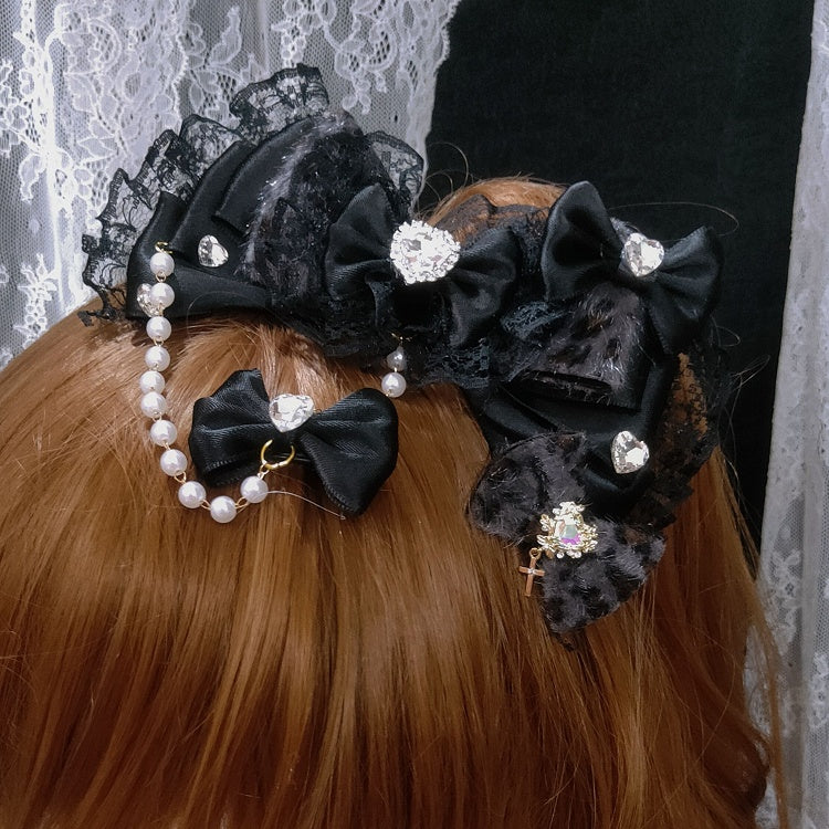 Heart Leopard Hairclips Color Options Pattern 5 Decorated Bead Rhinestone Chain Two