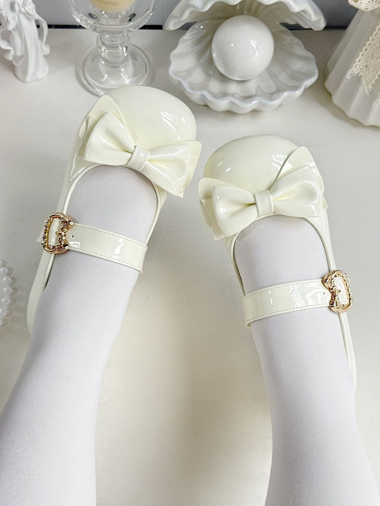 2cm Lolita with Design Buckle Cat-shaped for Heels Creamy Low Round-toe White