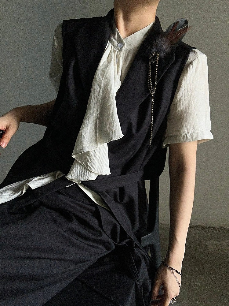 with Brooch Feather Accents Black Rhinestone Charm Chain