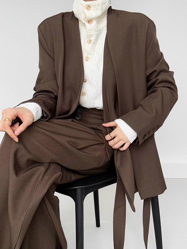 Two-Button Side Ouji Fly Wide-Leg Lolita Coffee with Ribbons Pants