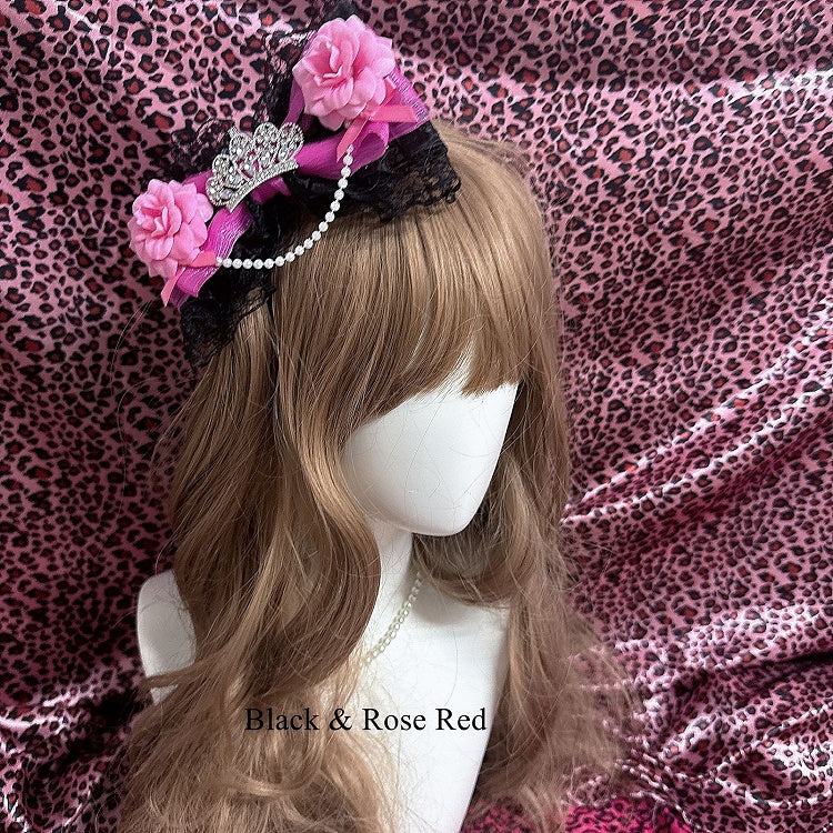 Colors Bow Rose with in Gyaru - Dazzling Chain Lace 4 Crown Hair Clip Hime Beaded