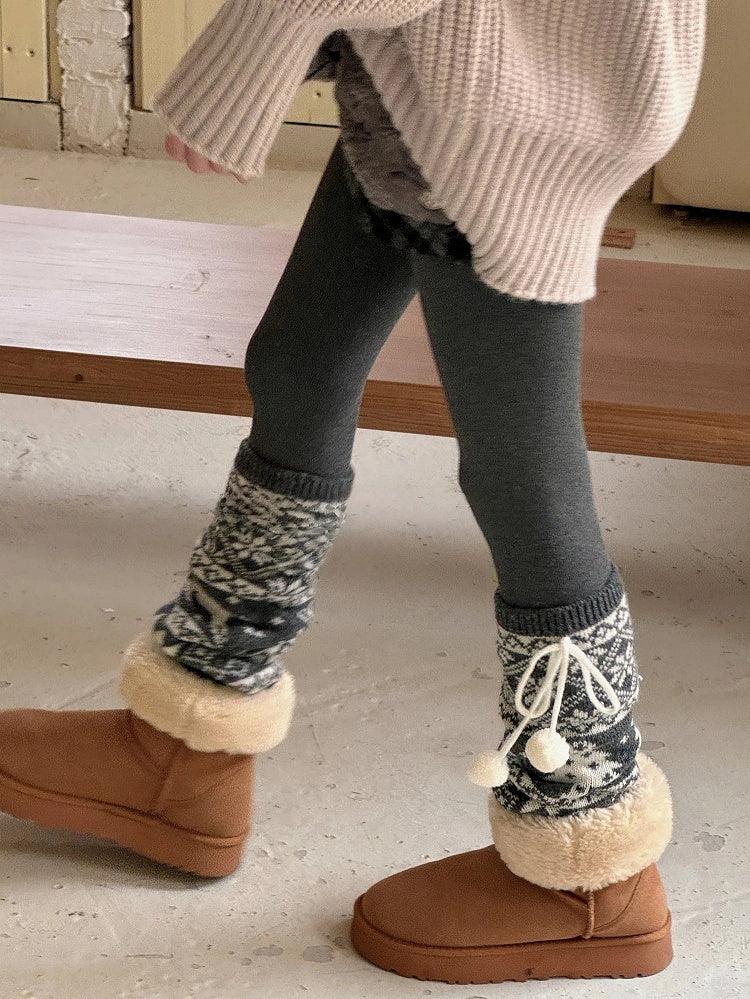 Tie Leg Pattern Warmers with Knit Nordic Pom-Pom