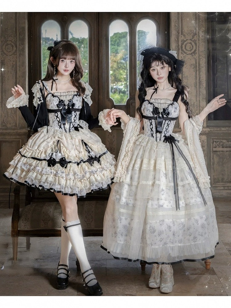 Pearl Lace Short JSK Set with Cardigan and Bow Clip - Mademoiselle Pearl