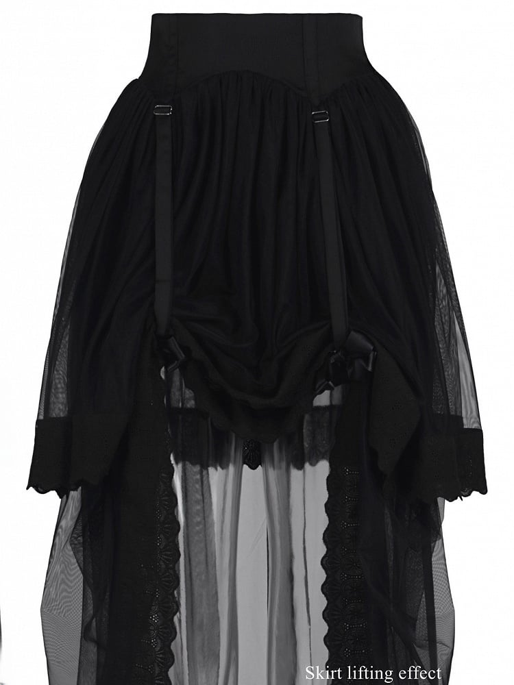 Gothic Tulle Bow with Skirt Details Lolita Layered Black
