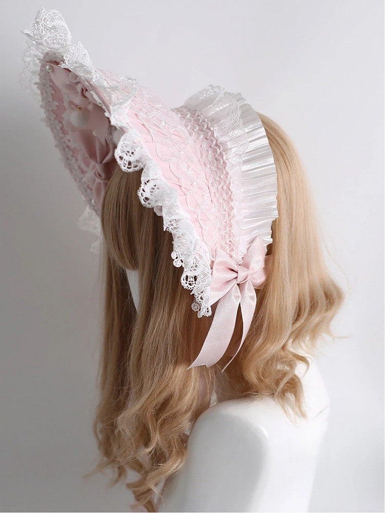 Blush Lace Ruffled Bonnet White