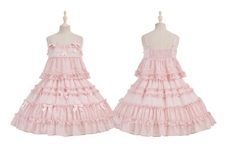 Süßes Lolita-Kleid mit rosa Schleifenakzenten und Rüschenbesatz
