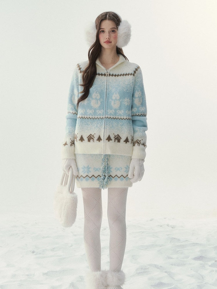 Skirt Pattern BlueWhite Kawaii Details Snowflake with