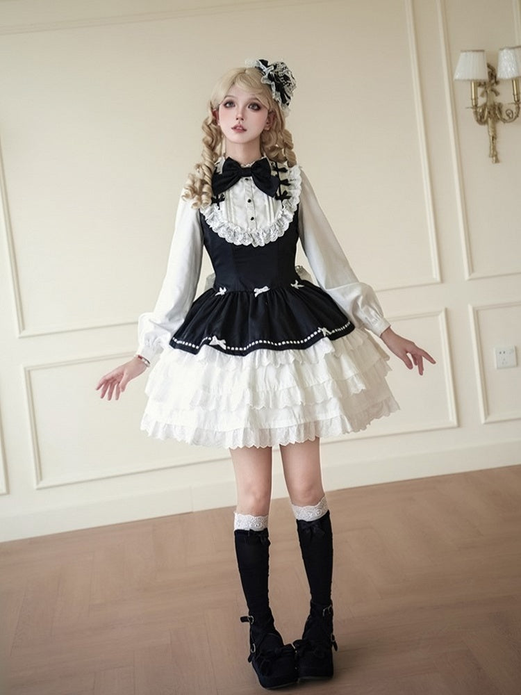 Tiered OP Black Classic Elegant White with Lolita Ruffles