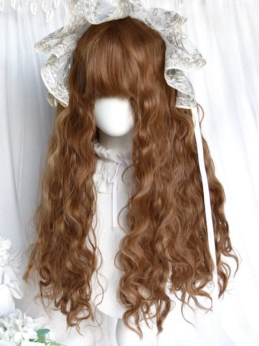 Blond-braune lange gewellte Perücke mit vollem Pony