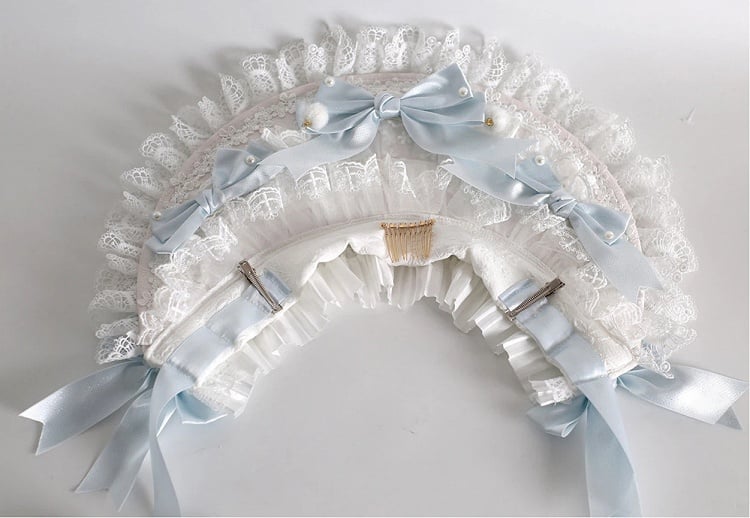 Soft Bonnet Sweet Ruffled Lace Style) (Elegant Blue White