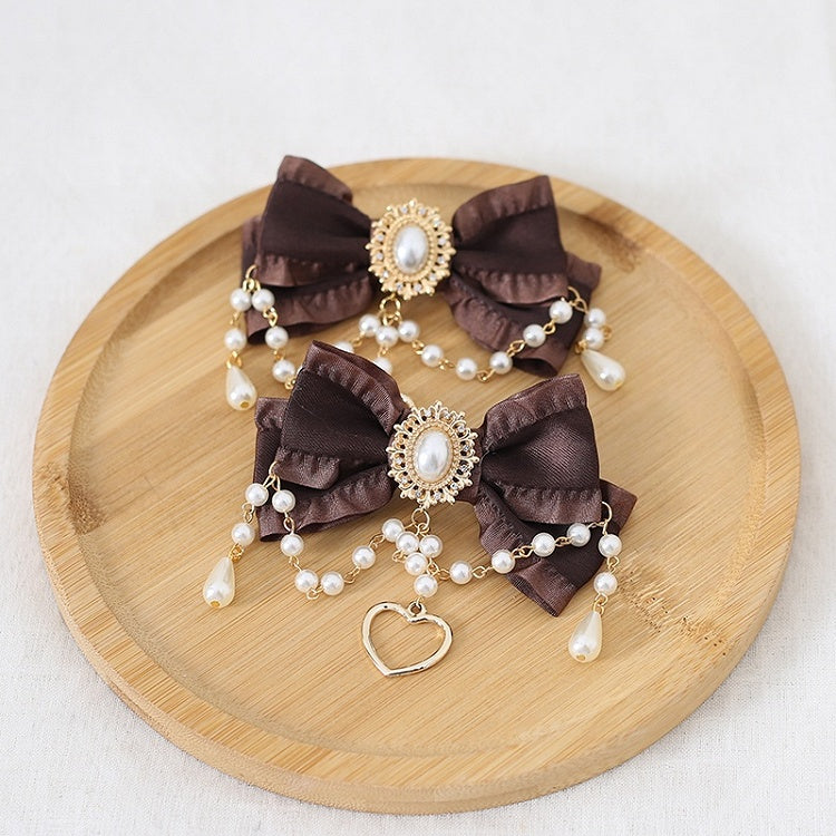 Pair 13 Bowknot Heart Chain Of Colors And Charm Hairclips Bead Gorgeous A