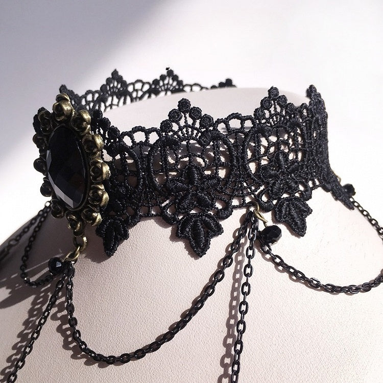 Pendants with Black/White Gothic Antique Lace Cross Choker