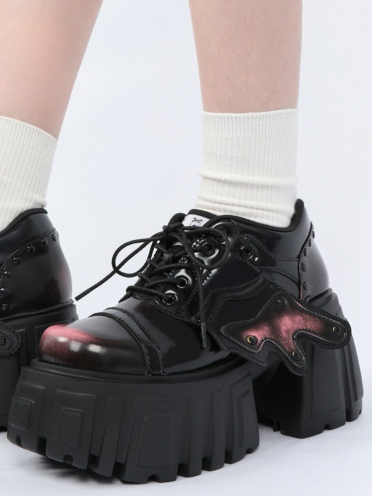 Platform Details Design Lace-Up Pink - Shoes Chunky Studded Burnish Gothic Black with
