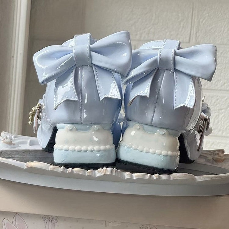 for Top Blue Heel at Janes Multi-layer Lolita Sweet with Mid-heel Bear Bow Adorable Mary